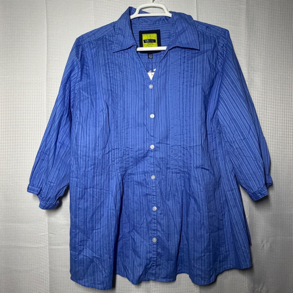 Avenue‎ The Pleat Shirt 30/32 Blue Textured Stripe Button Down 3/4 Sleeve